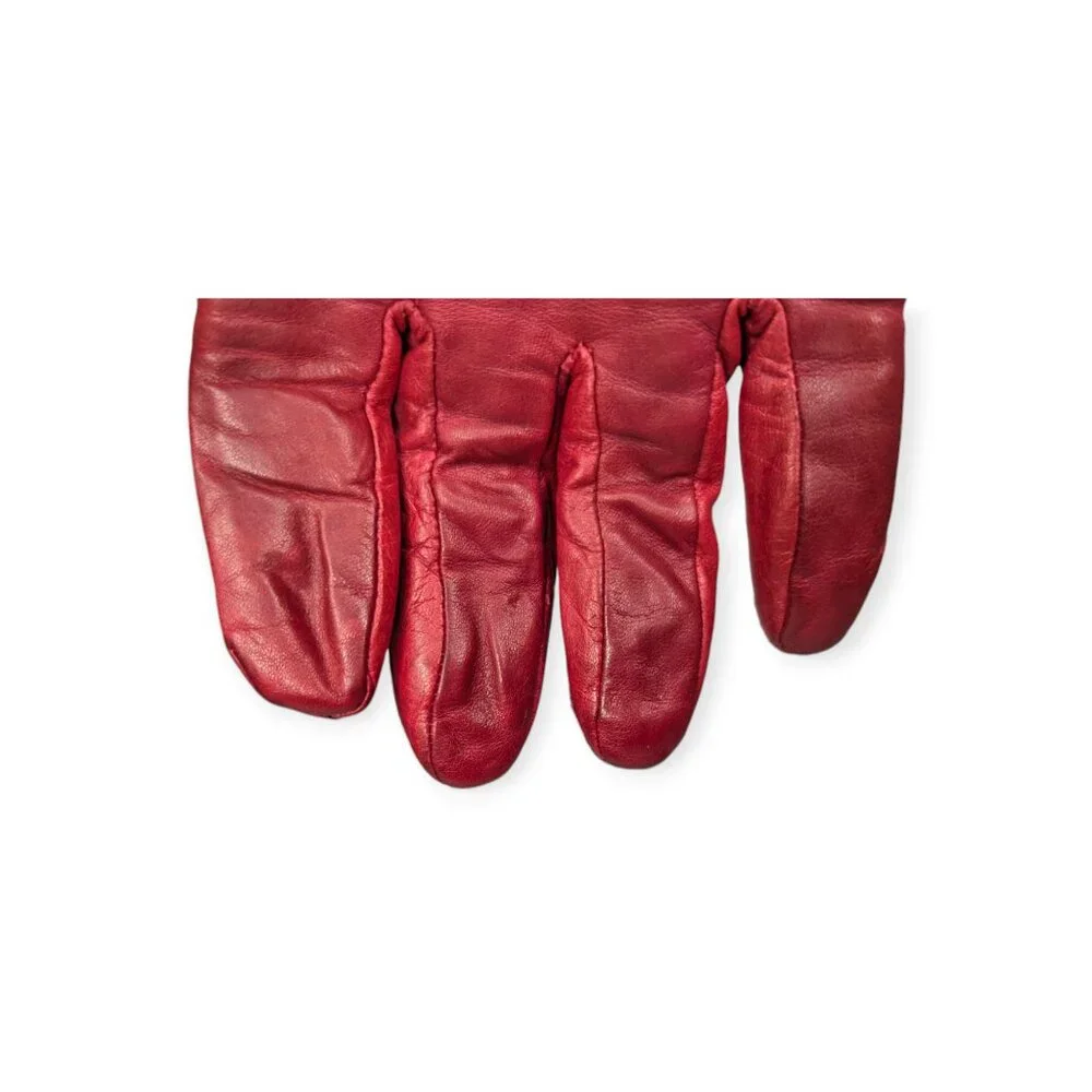 Vintage Genuine Red Leather Lined Women's Gloves One Size Fits Most